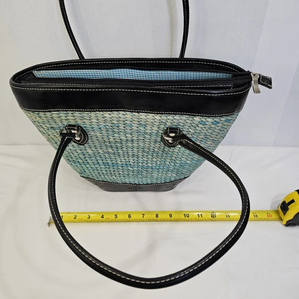 Woven‎ Turquoise Blue Straw Shoulder Bag